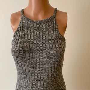 HERE & THERE. Gray mini ribbed knit dress. Fit & Flare. Size S. Summer. …